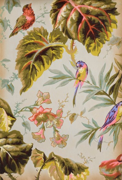 Beskåret side fra en tapetprøvebok, 1885-90 av English School